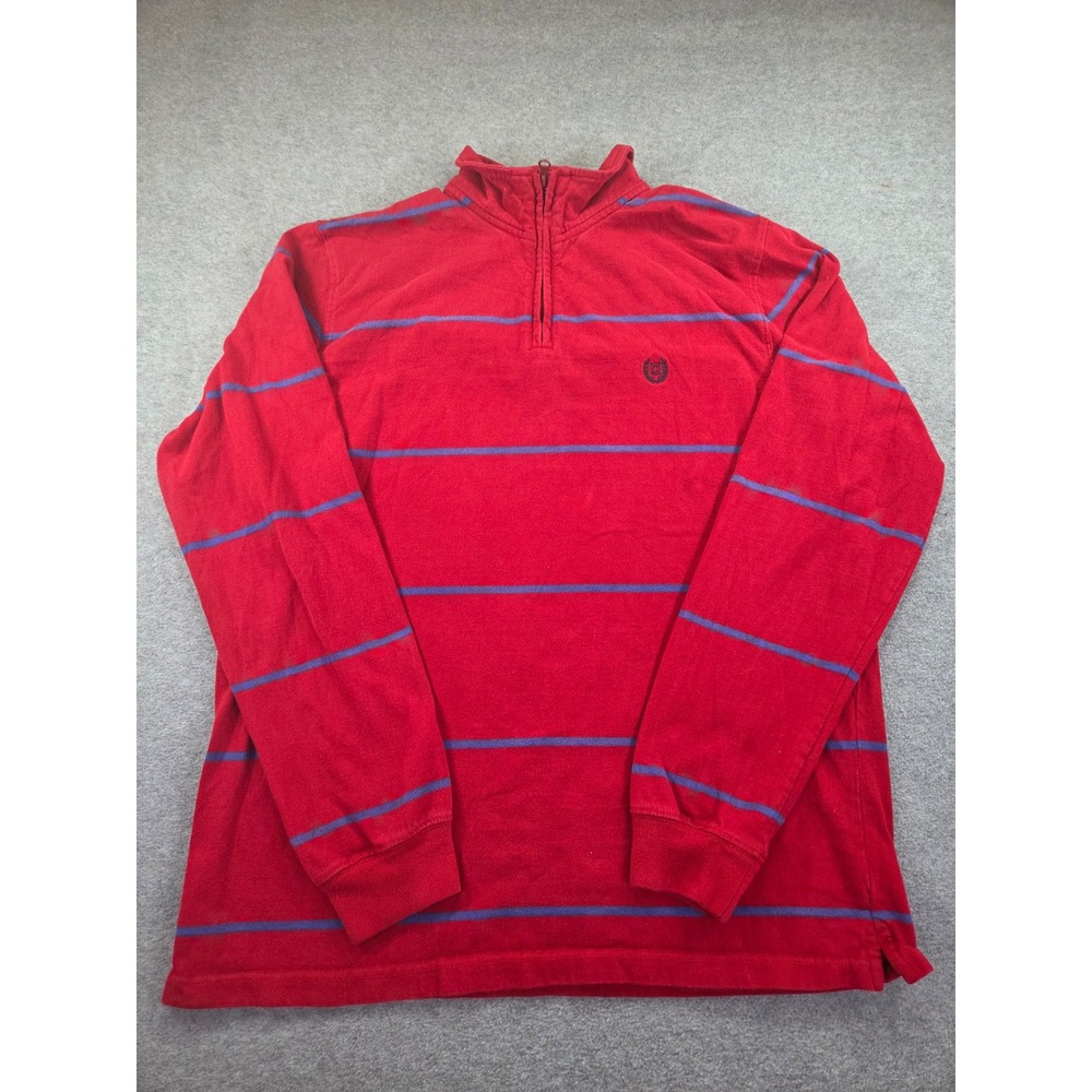 VTG Chaps Men's Red Blue Striped Quarter Zip Mock Neck Pullover Shirt Size Lg